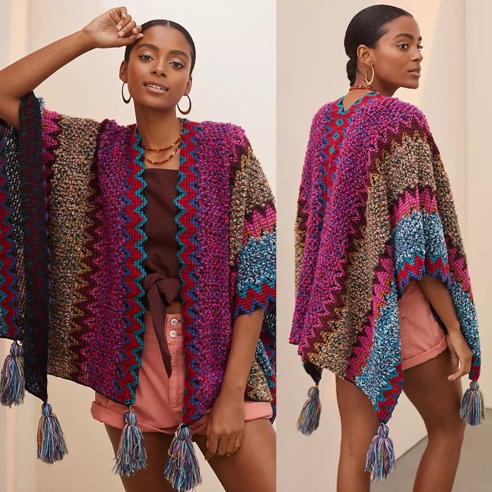 Anthropologie Fringed Knit Kimono - Picture 1 of 6